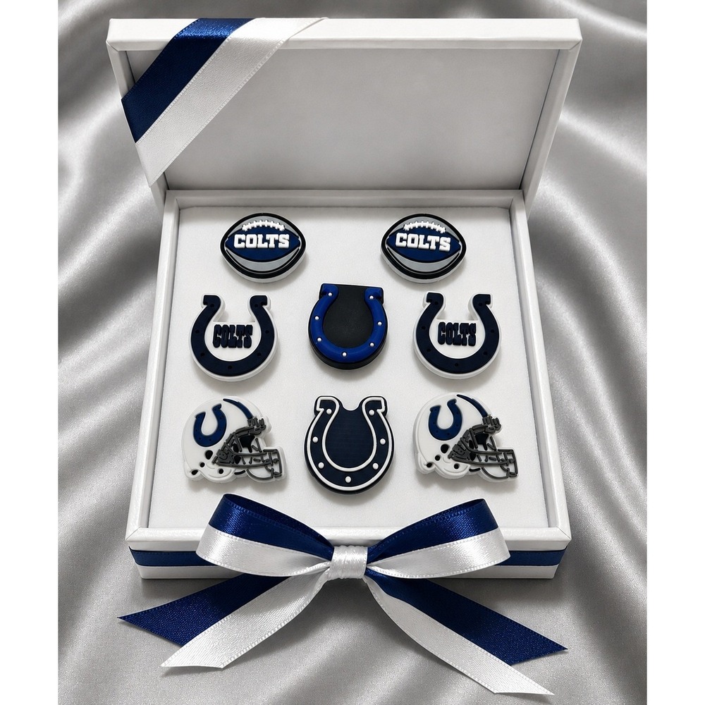 Indianapolis Colts Jibbitz Shoe Charms 8-Pack Blue White Football Horseshoe‎
